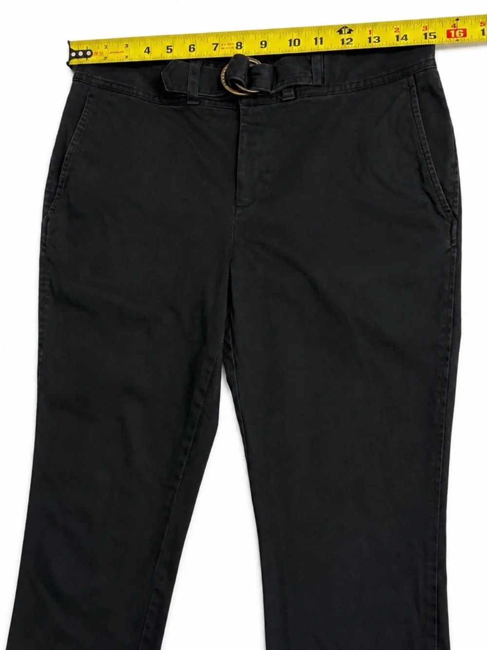 Lauren Ralph Lauren Black Cropped Pants Size 10 Belted Stretch Cotton Preppy
